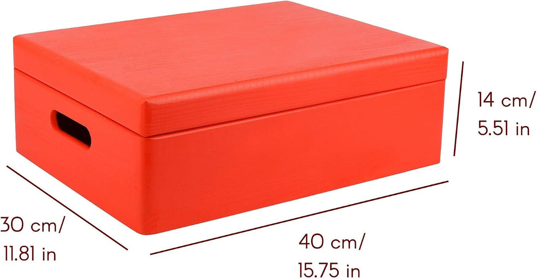 Creative Deco XL Rot Grosse Holzkiste mit Deckel | 40 x 30 x 14 cm (+/- 1 cm) | Erinnerungsbox Baby