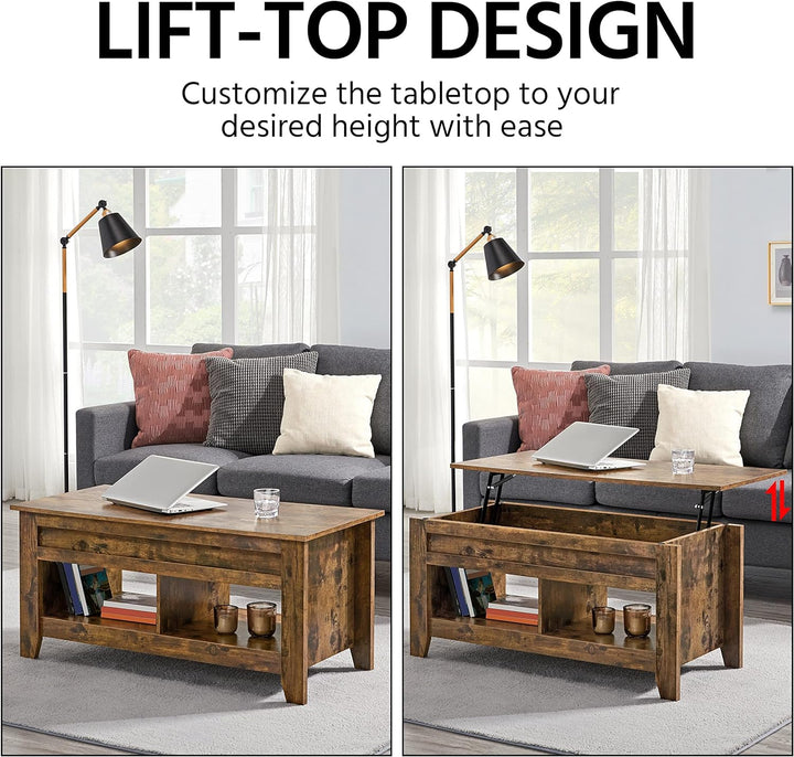 Yaheetech Couchtisch Höhenverstellbar Kaffeetisch Wohnzimmertisch mit Ablagefach Holz Sofatisch Beis