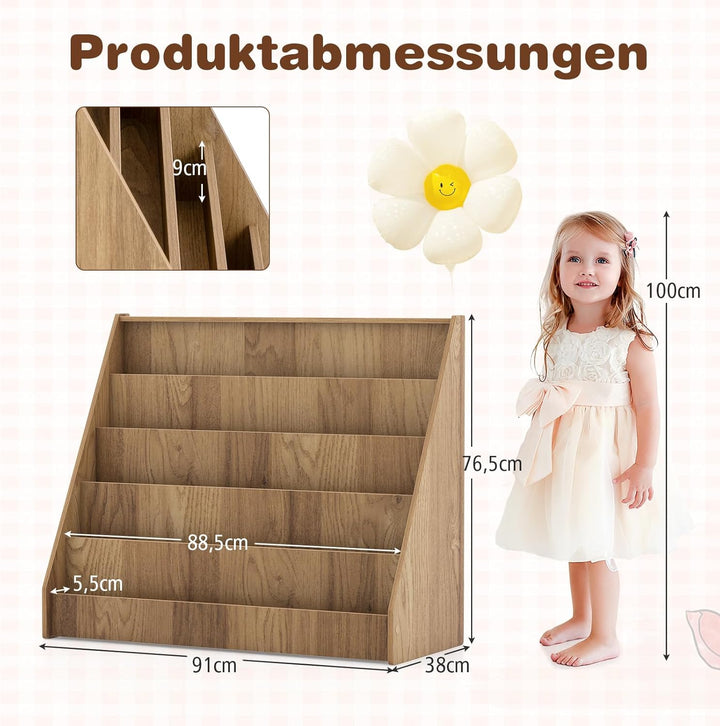 GOPLUS Kinder Bücherregal, 5-stufiges Kinderregal mit tiefen Fächern, Montessori Kinderbücherregal,