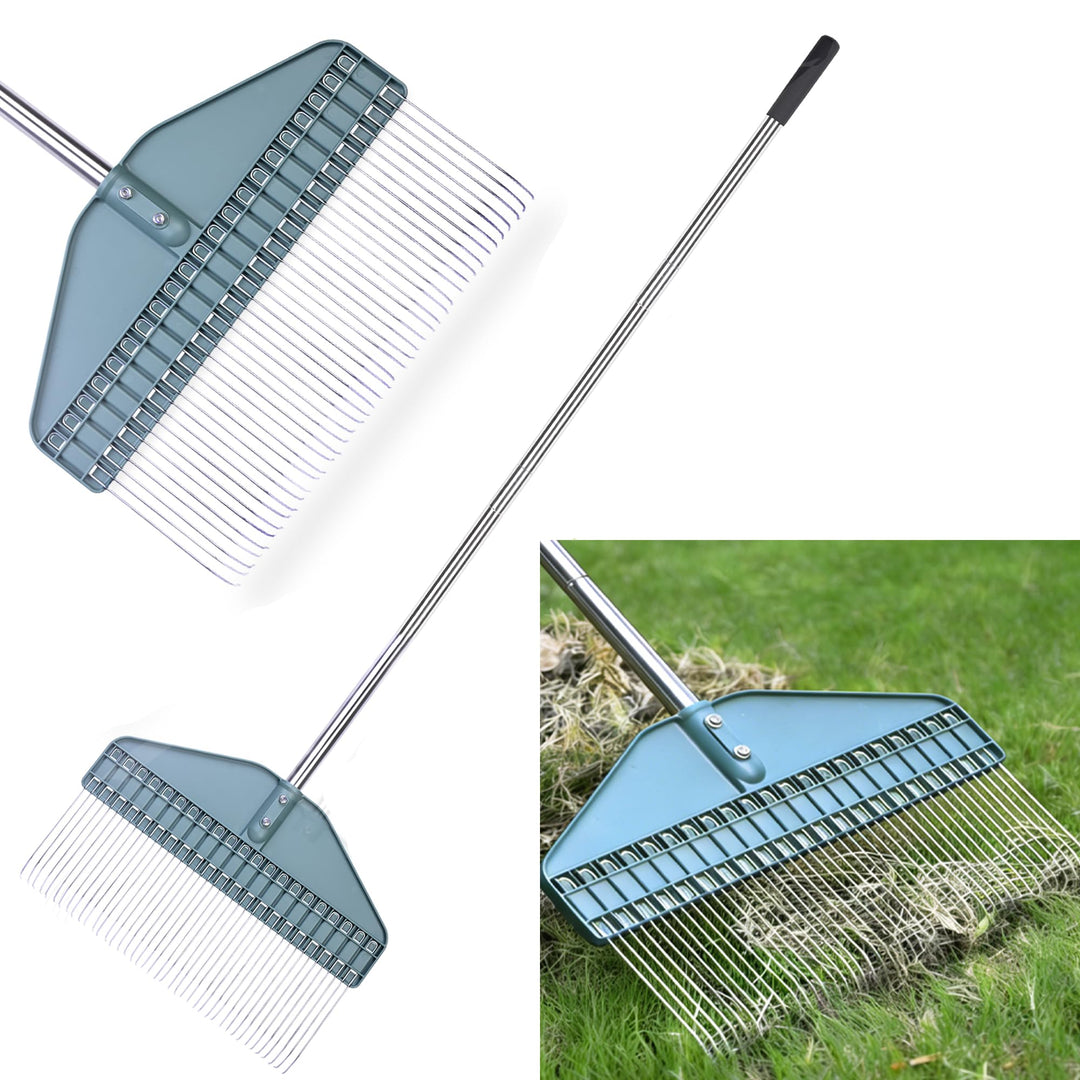 Rasenrechen für Blätter, Gartenrechen mit 43,2 cm Kopf – 167,6 cm Edelstahlgriff für Hof, Rasen, Str