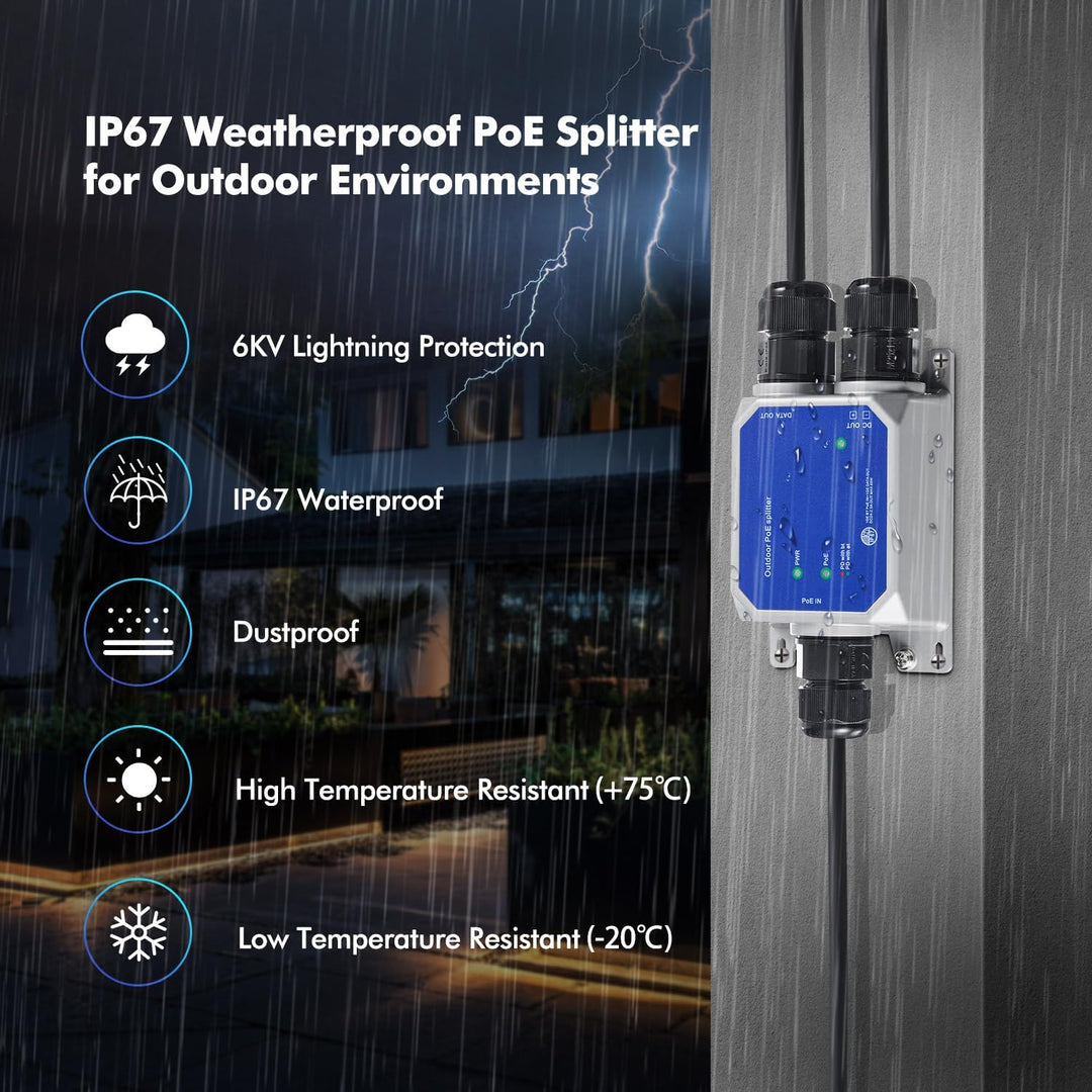 MokerLink IP67 Outdoor 2.5 Gigabit PoE Splitter, 10/100/1000/2500Mbps, IEEE 802.3 af/at/bt PoE in, D
