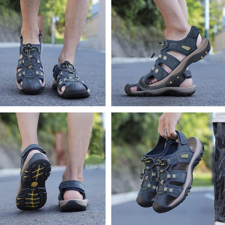FLARUT Sandalen Herren Outdoorsandalen Sommer Wanderschuhe Trekkingsandalen Leder Strand Wandersanda