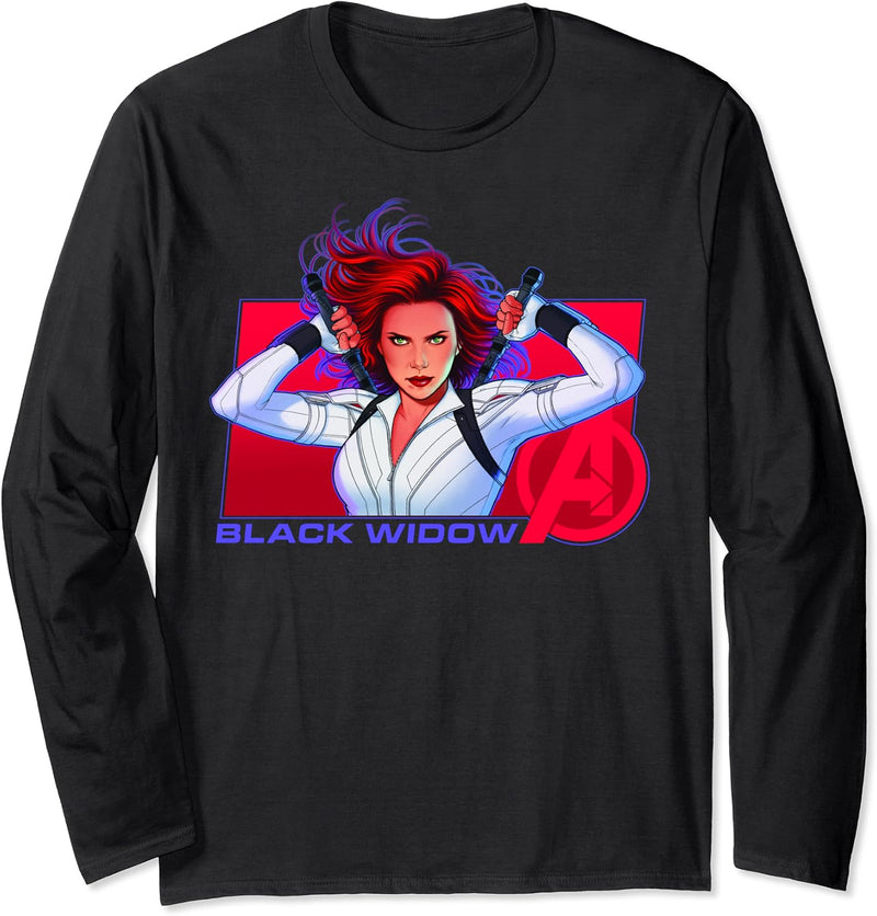 Marvel Black Widow Purple Hue Portrait Logo Langarmshirt