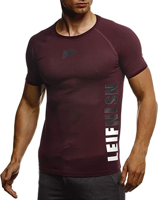 Leif Nelson Gym Herren Fitness T-Shirt Slim Fit Moderner Männer Bodybuilder Trainingsshirt Kurzarm T