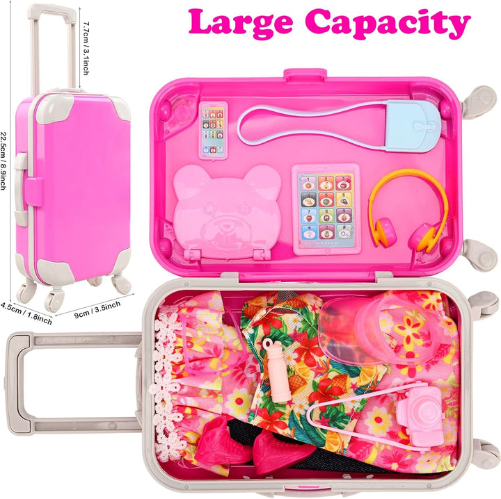 Miunana 40 PCS Spielzeugset Für Reiseaccessoires Einer Puppe Inklusive Reisegepäckkoffer 5 Kleidungs