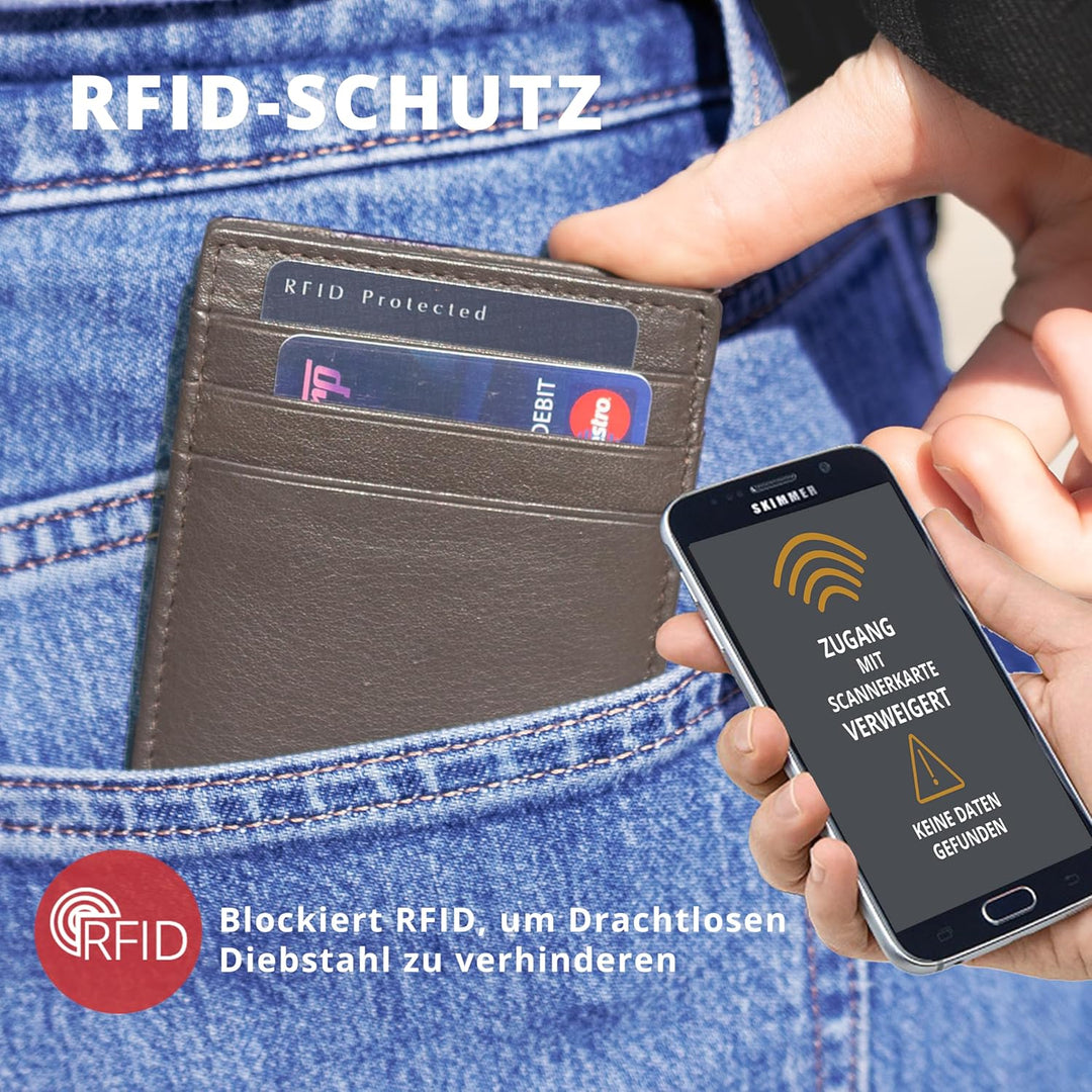 GARZINI Magic Wallet, RFID Geldbeutel für Herren aus echtem Leder für 7 Karten und Münzfach, Mini Ge