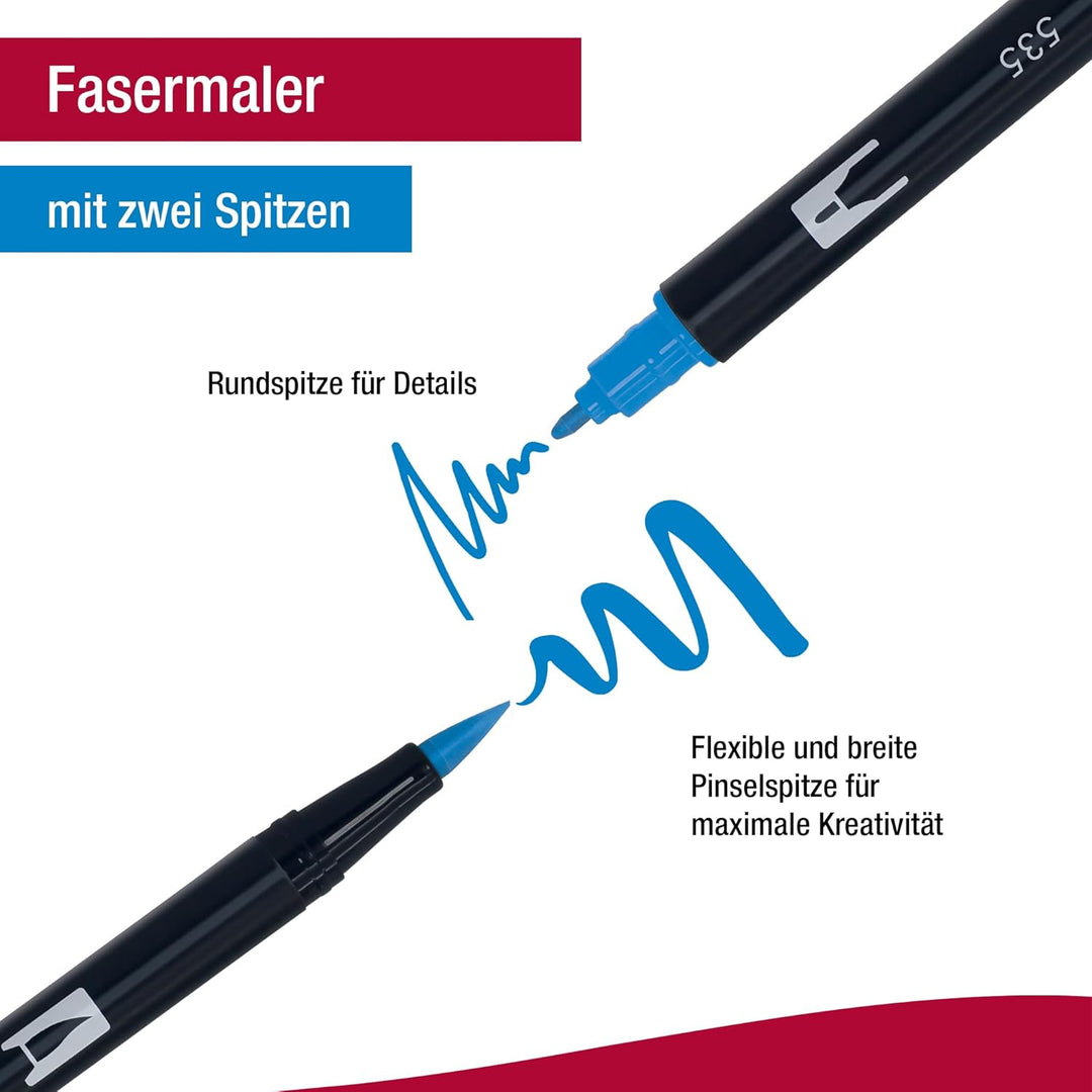 Tombow ABT-18P-1 Fasermaler Dual Brush Pen mit zwei Spitzen 18er Set, primärfarben