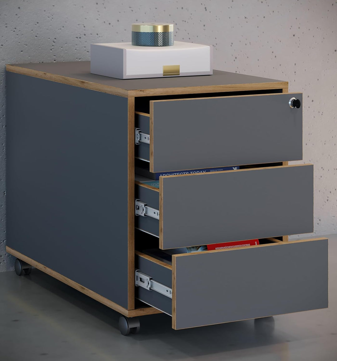 VCM Rollcontainer | Beistellcontainer mit DREI Schubladen | Masse ca. H. 50 x B. 39 x T. 70 cm | Bür