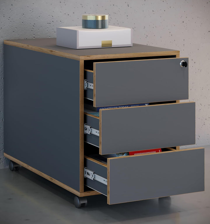 VCM Rollcontainer | Beistellcontainer mit DREI Schubladen | Masse ca. H. 50 x B. 39 x T. 70 cm | Bür