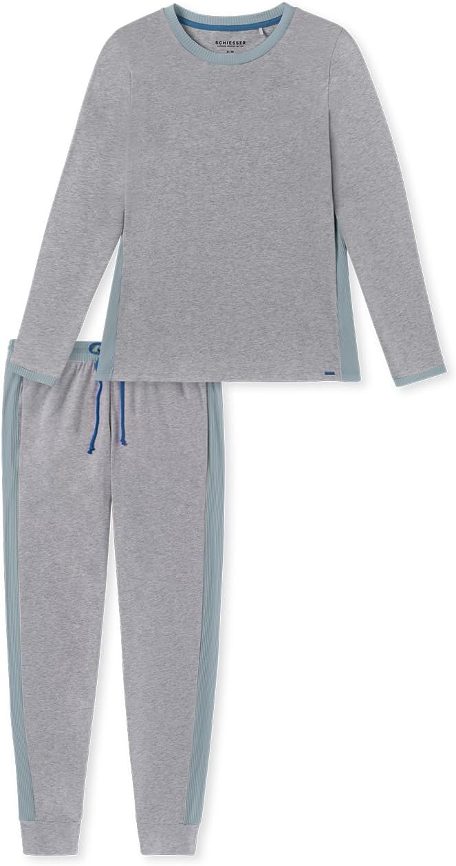 Schiesser Damen Schlafanzug lang Baumwolle - Nightwear 50 Dunkelgrau-mel._181242, 50 Dunkelgrau-mel.