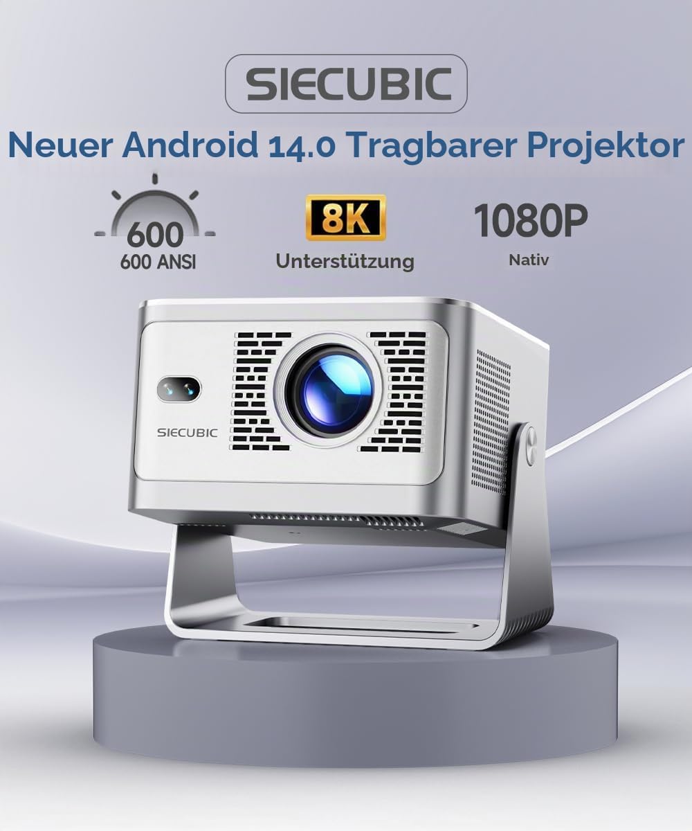 Mini Beamer 4K 8K Unterstützt 1080P Full HD, Android 14 Smart Projektor, WiFi 6 Bluetooth 5.4, Autof