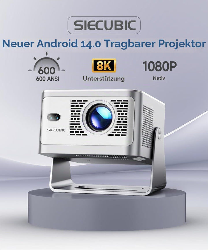 Mini Beamer 4K 8K Unterstützt 1080P Full HD, Android 14 Smart Projektor, WiFi 6 Bluetooth 5.4, Autof