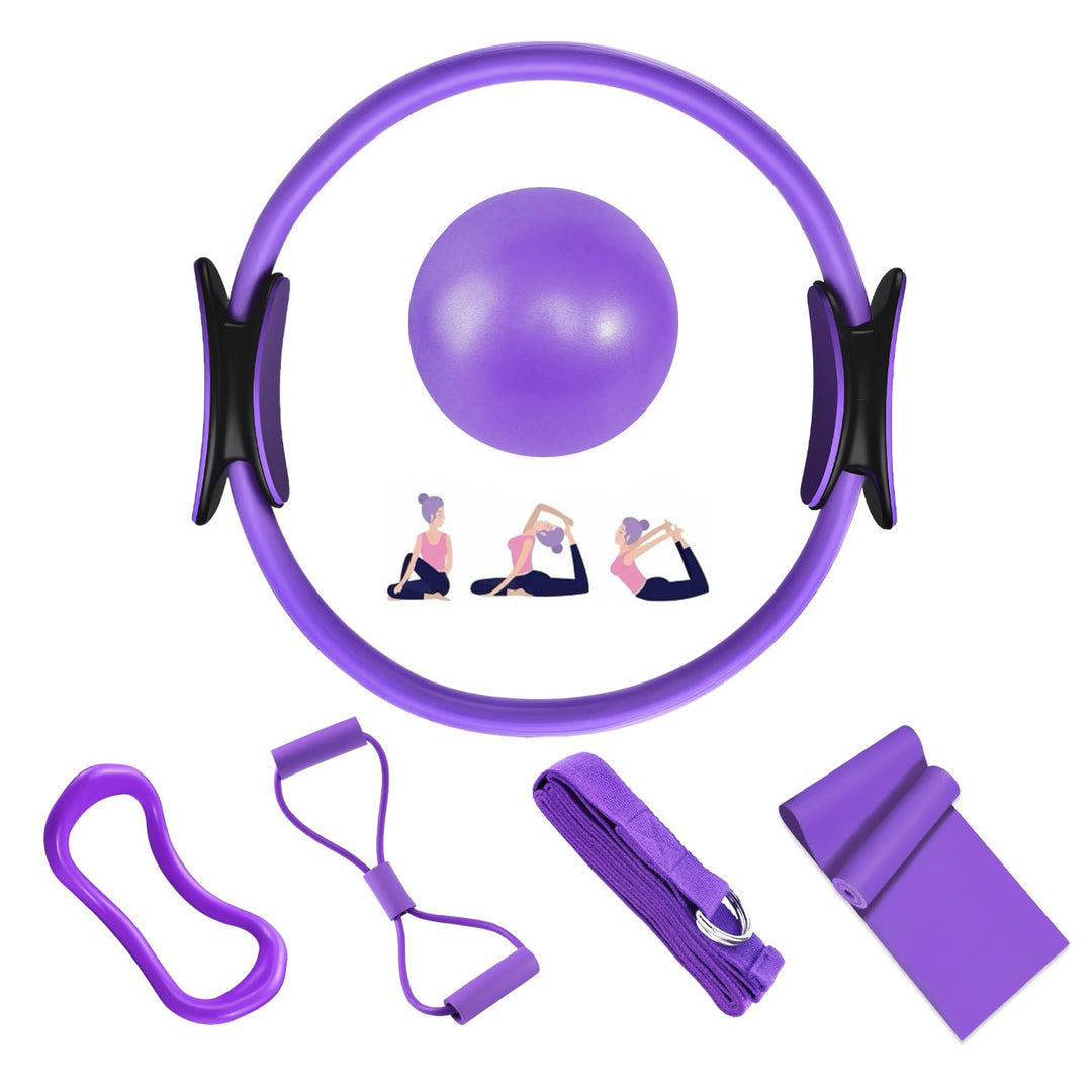 Pilates Ring Set-6pcs, Pilates Kit für Frauen, Magic Circle mit Doppelgriff, Yoga Fitness Ring, Pila