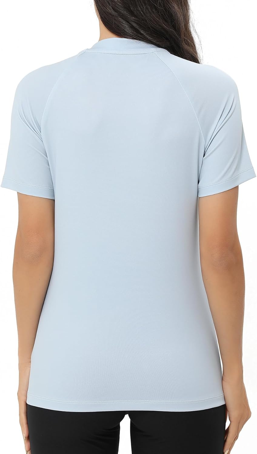 HUGE SPORTS Damen Rashguard Kurzarm Sonnenschutz Schwimmshirt Schnell Trocknend Surf Sport T-Shirt X