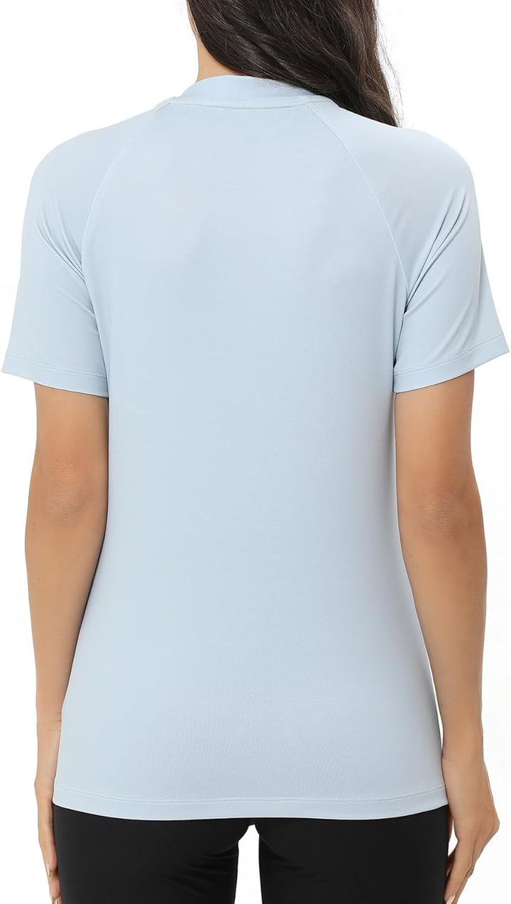 HUGE SPORTS Damen Rashguard Kurzarm Sonnenschutz Schwimmshirt Schnell Trocknend Surf Sport T-Shirt X