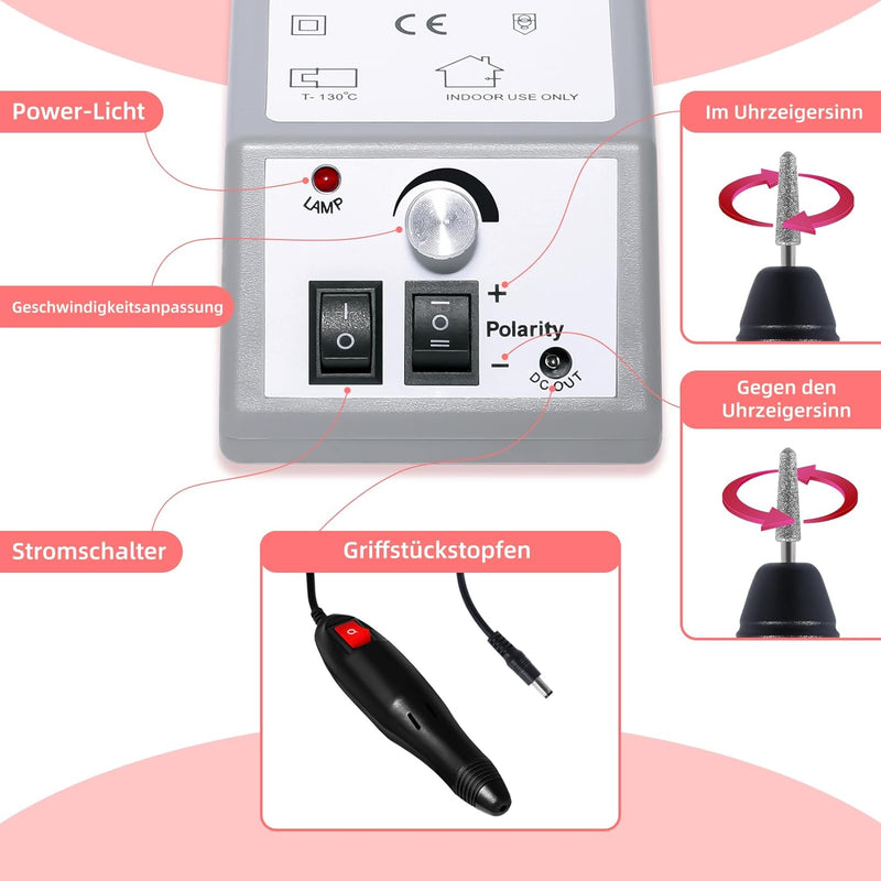 Elektrischer Profi Nagelfräser Maniküre & Pediküre Set 20000 U/min einstellbare Geschwindigkeit Nage