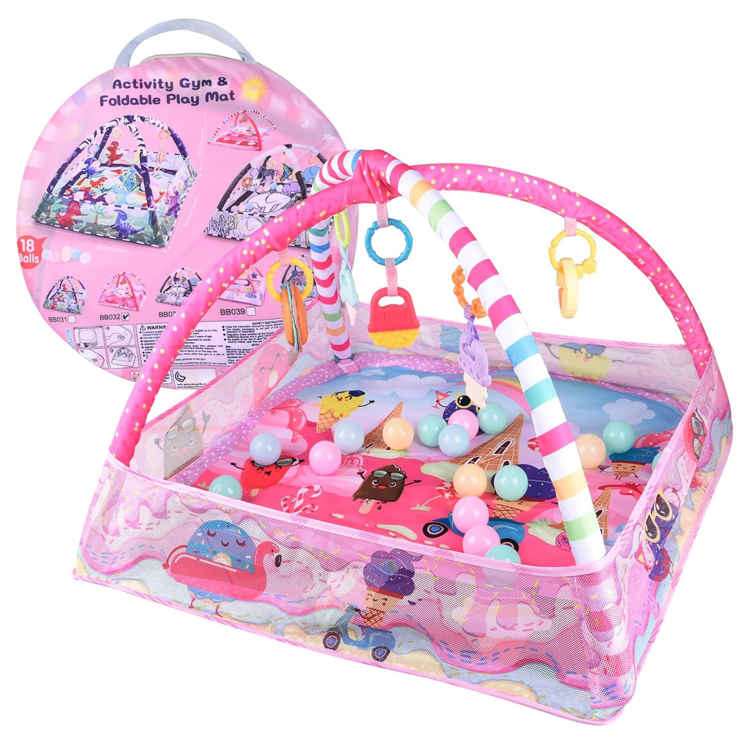 Bebamour Baby Spielmatten Bodenturngeräte von Geburt an, 18 Bälle, 5PCS Hängespielzeug, weiche Baby