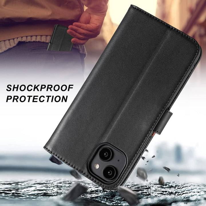 LENSUN Echtleder Hülle für iPhone 14 Plus, Handyhülle [Echtes Leder][Magnetverschluss][RFID Blocker]