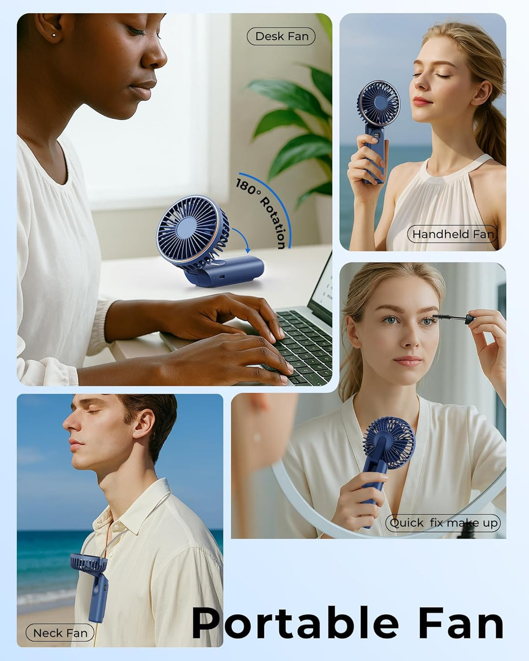 TUNISE Handventilator, Tragbar, Mini-Ventilator mit 4000mAh, 6 Geschwindigkeiten, LED-Display, 180°