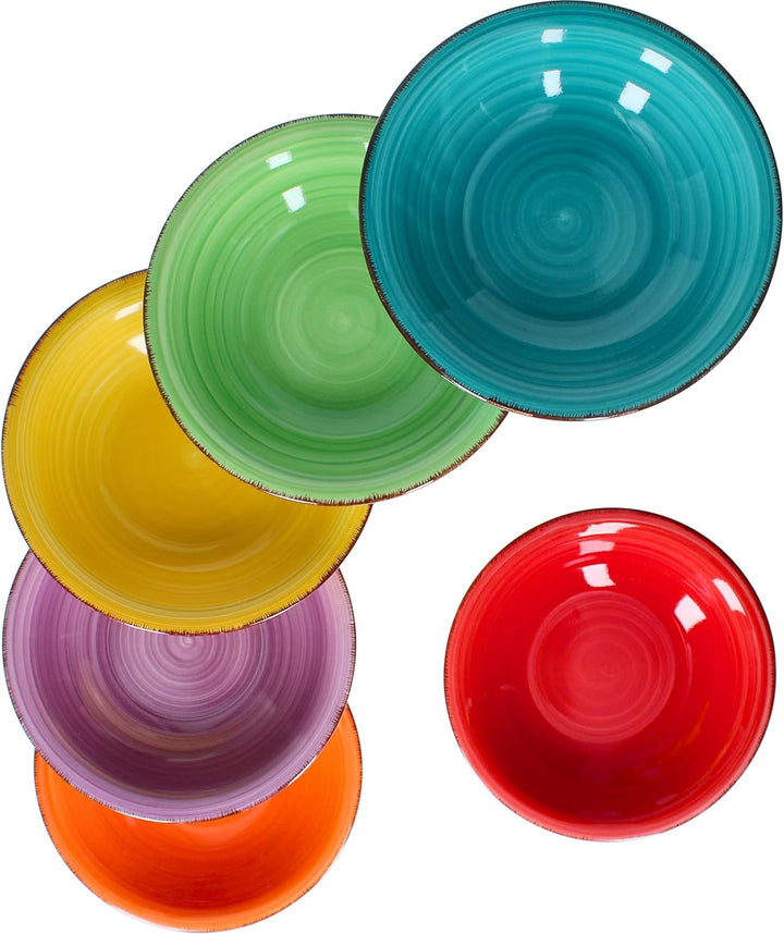 MamboCat 6x Suppen-Teller Uni bunt I Steingut-Geschirr 6 Personen - Teller-Set farbenfrohes Design I