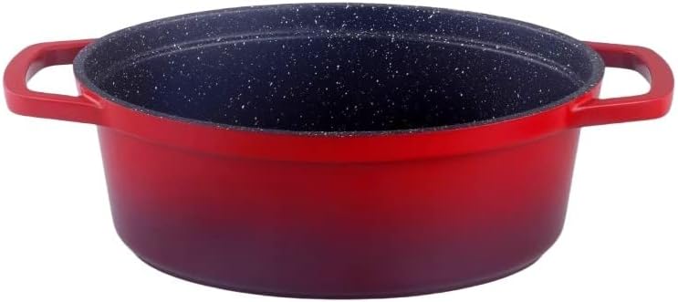 Kamberg – 0008191 – Schmortopf 30 cm Durchmesser, oval, rot geflammt – Aluminiumguss – Beschichtung