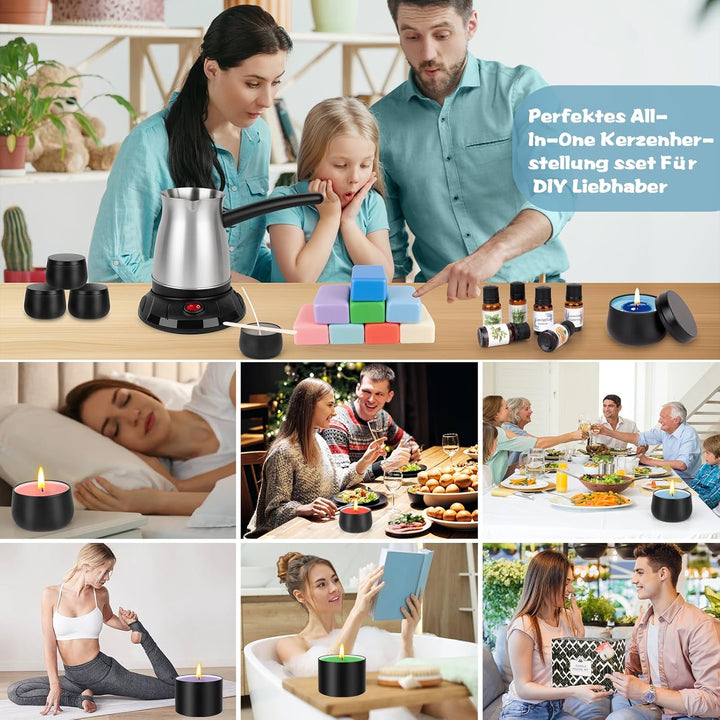 Kerzen Selber Machen Set, Elektrischer Wachsschmelzer, 480g Farben Natürliches Sojawachs, Kerzenhers