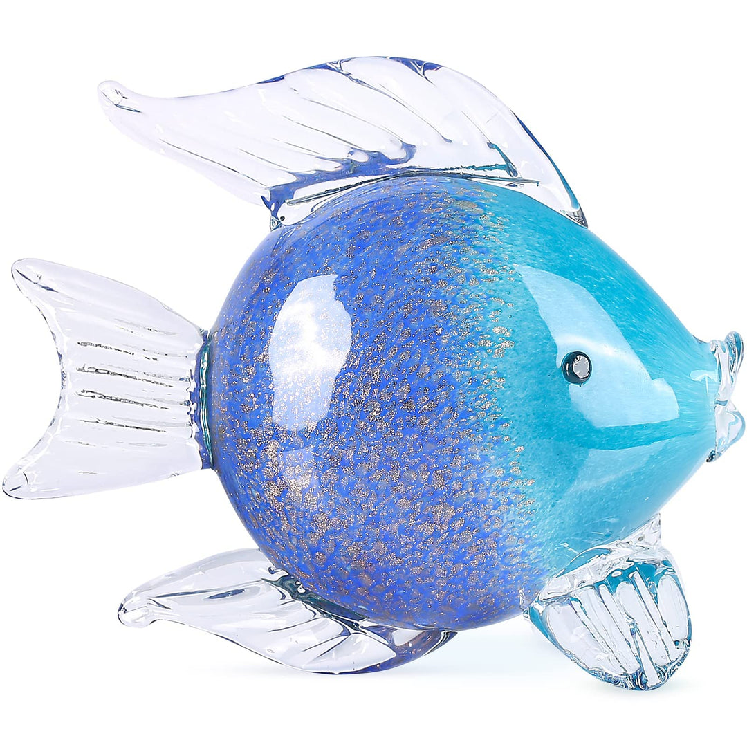 oliruim Blaue Glas-Fischkunst-Dekoration, mundgeblasene Glasfisch-Figur, Kunst-Briefbeschwerer-Kolle