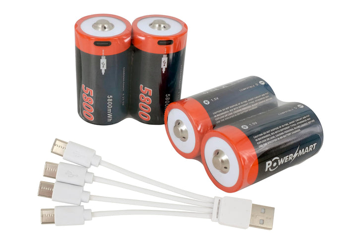 PowerSmart® Akkus (4 Pack) 5800mWh 1.5V LR20 Mono D USB-C Batterie, wiederaufladbar, mit 4-in-1 USB