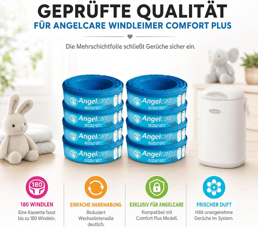 Angelcare 8er-Pack Original Nachfüllkassetten für Angelcare Windeleimer Comfort