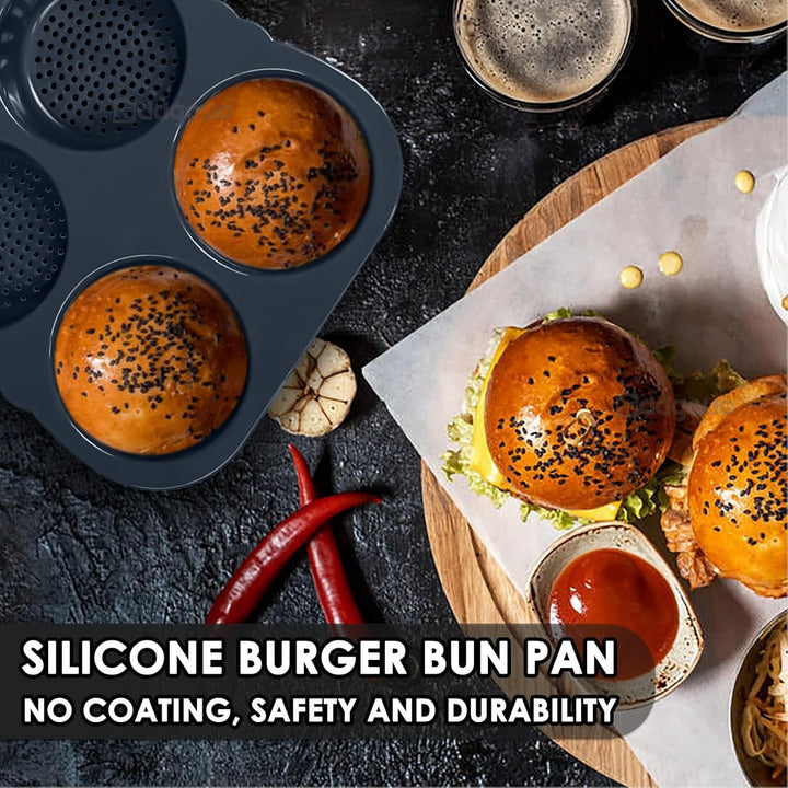 Dpofirs Brötchenform mit Vier Becher, Mini Burger Brötchen Ebensmittelechtem Silikonmaterial, Burger