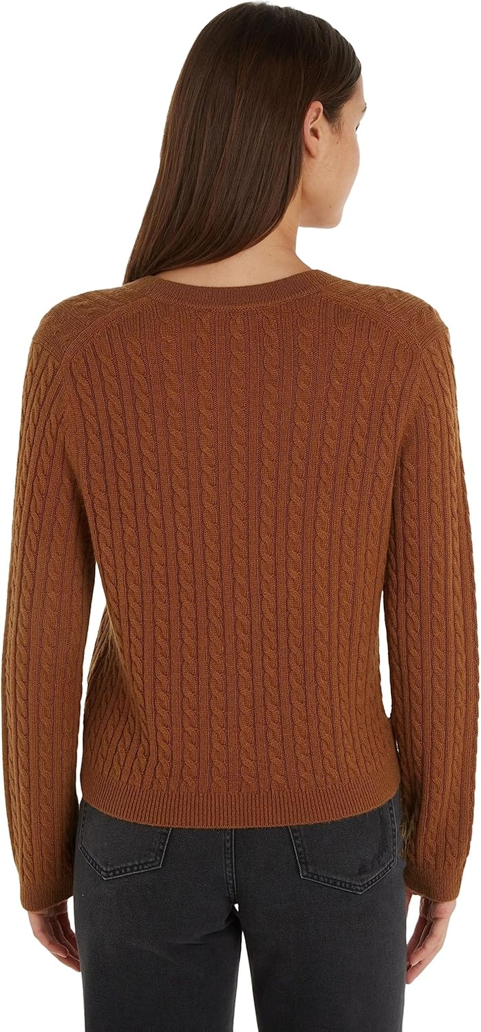 Tommy Hilfiger Damen Soft Wool Ao Cable V-nk Sweater Ww0ww39887 Pullover 3XL Braun (Natural Cognac),