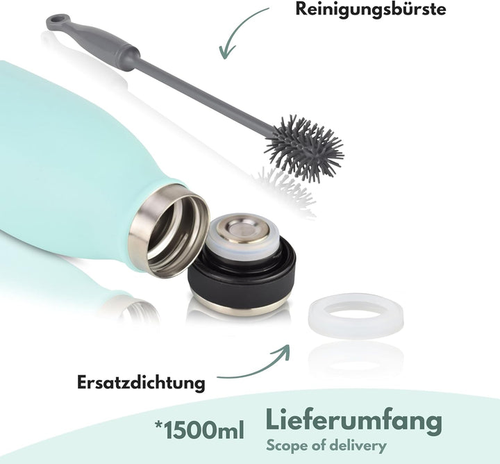 Milu Edelstahl Trinkflasche 350ml, 500ml, 750ml, 1L, 1.5L Thermosflasche, Isolierte Wasserflasche, A