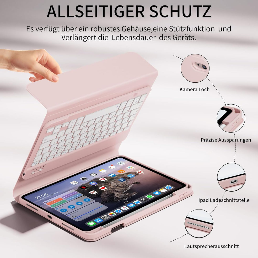 GKABXY Hülle mit Tastatur für iPad A16 11 Generation 2025/10 Generation 2022(11/10.9 Zoll), Soft TPU