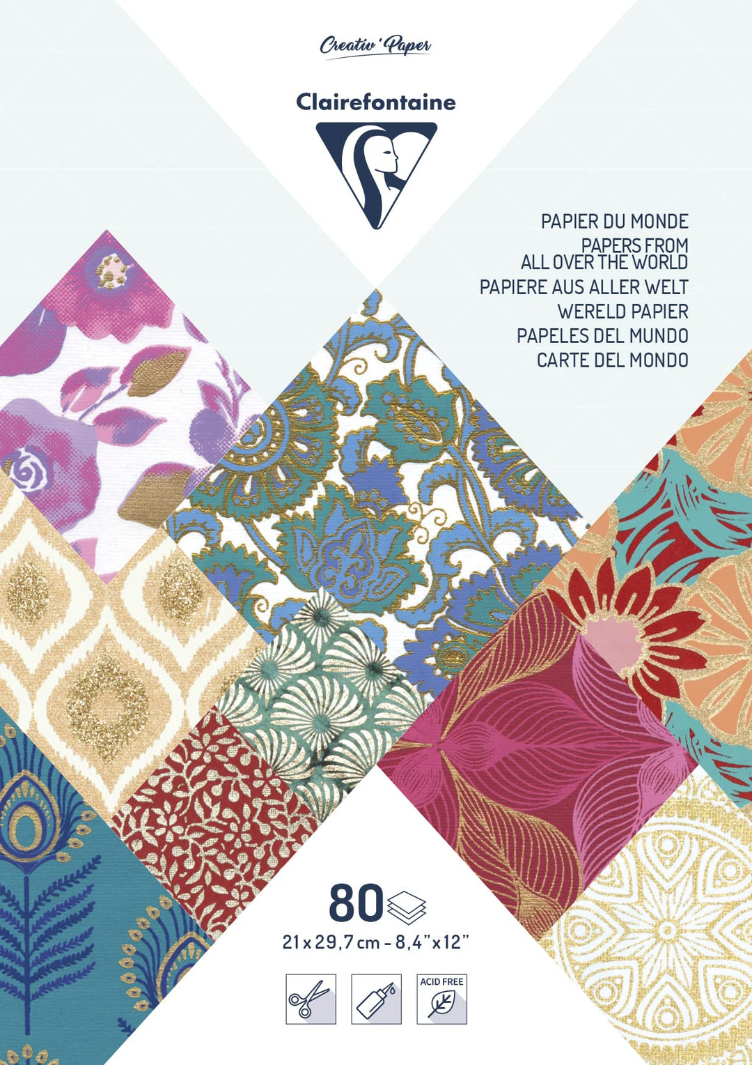 Clairefontaine 95218C Block kopfseitig verleimt mit 80 Bögen Papier aus aller Welt (DIN A4, 21 x 29,