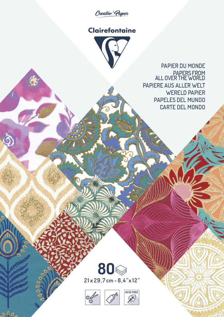 Clairefontaine 95218C Block kopfseitig verleimt mit 80 Bögen Papier aus aller Welt (DIN A4, 21 x 29,