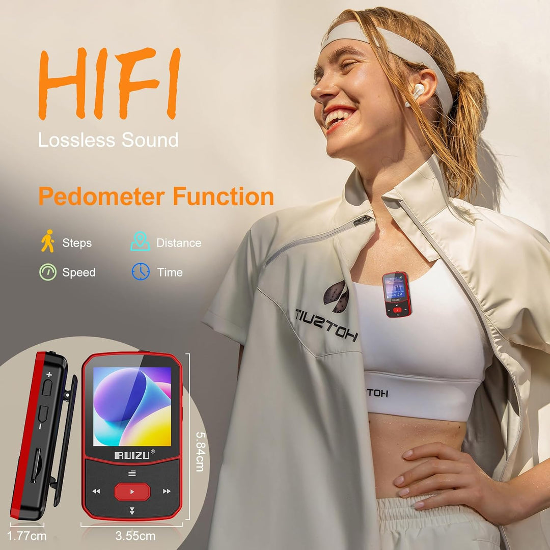 64GB MP3 Player Bluetooth 5.3 Sport mit 1.5 Zoll TFT Farbbildschirm, Mini Musik Player mit Clip, Lau