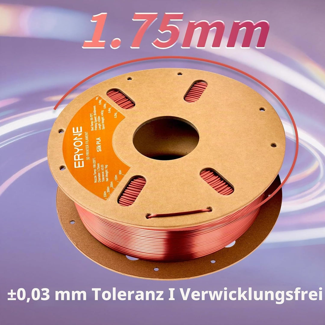 ERYONE Silk PLA Filament 1.75 mm, 3D-Drucker Filament PLA, 0,03 mm, 1 kg/Spule, Silk Rotes Kupferl S