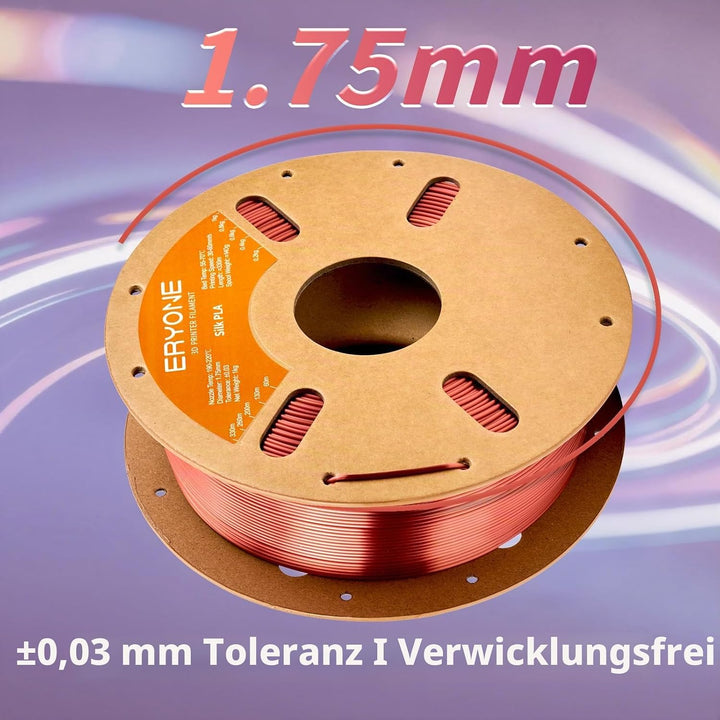 ERYONE Silk PLA Filament 1.75 mm, 3D-Drucker Filament PLA, 0,03 mm, 1 kg/Spule, Silk Rotes Kupferl S