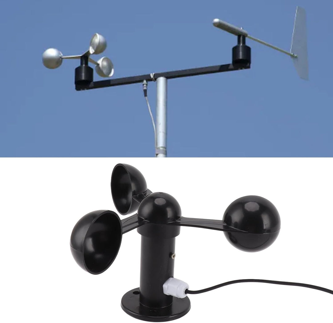 Qcwwy 3-Tassen-Windsensor-ABS-Windgeschwindigkeitsdetektor mit 8 M Wasserdichtem Kabel, Störungsfrei