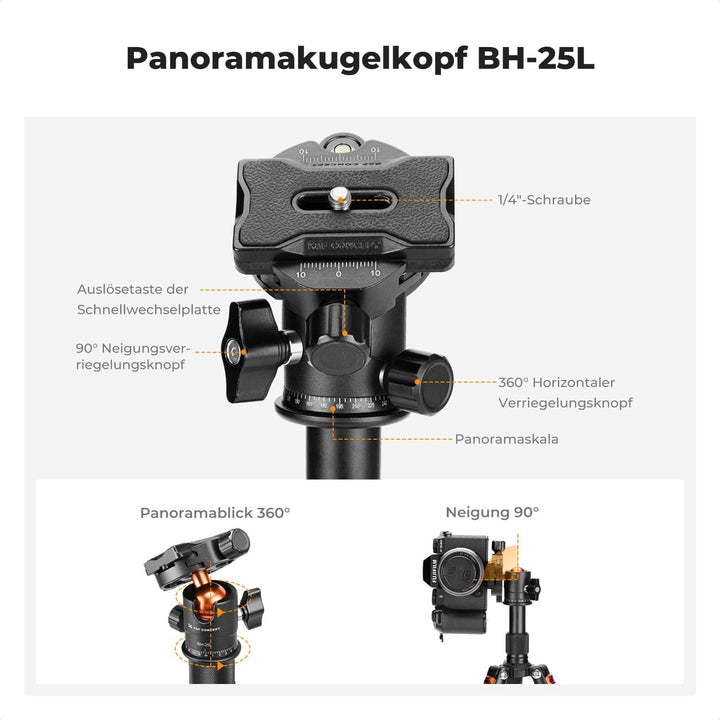 K&F Concept Mini Stativ,kompaktes Kamera Stativ mit 360° Kugelkopf,52 cm Desktop Stativ,Tischstativ