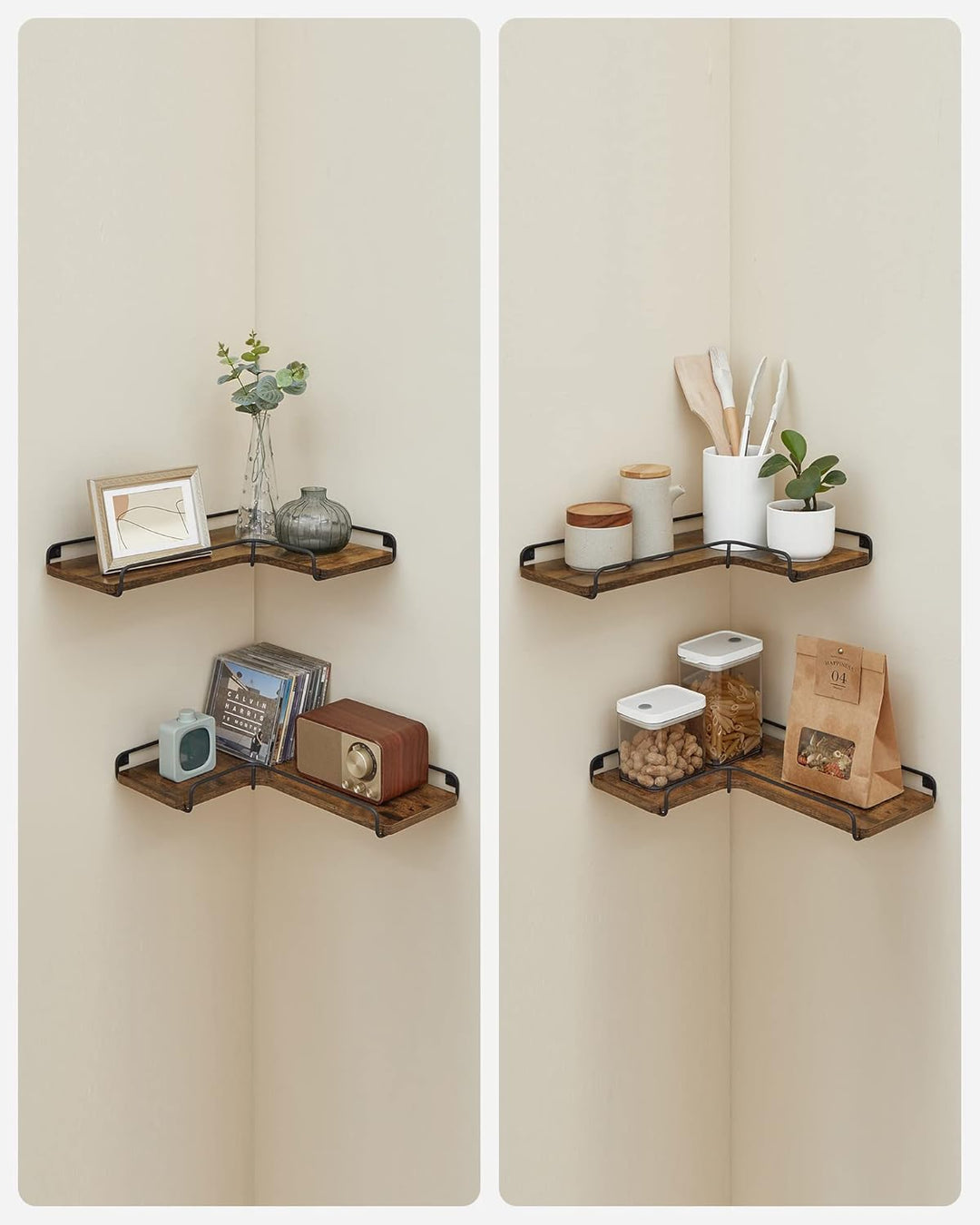VASAGLE L-förmiges Eckregal, 2er Set, Wandregal, Industrie-Design, für Wohnzimmer, Schlafzimmer, Küc