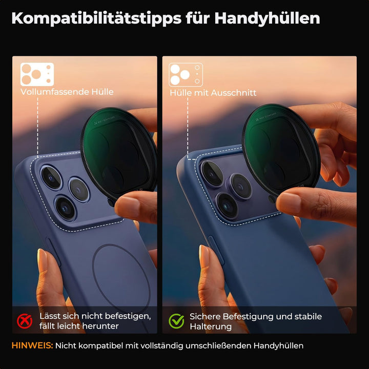 K&F CONCEPT FA301 Snap-On ND2-32 Filter kompatibel mit iPhone 17 Pro/Pro Max, 11,2g extrem Leichter