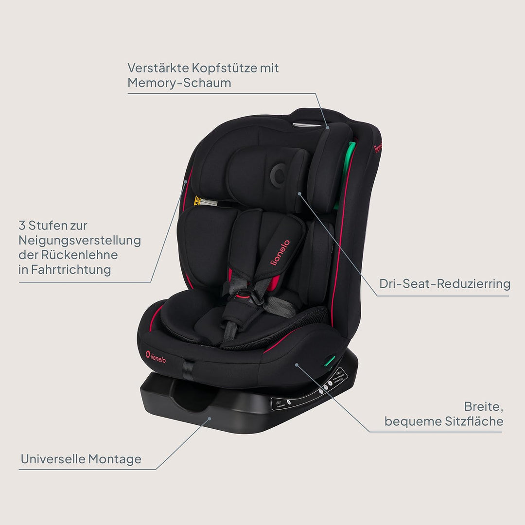 Lionelo Aart i-Size Kinderautositz Gruppe 0/1/2/3, 40-150 cm, 0-12 Jahre | Universelle Gurtmontage,