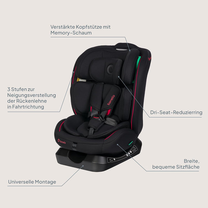 Lionelo Aart i-Size Kinderautositz Gruppe 0/1/2/3, 40-150 cm, 0-12 Jahre | Universelle Gurtmontage,