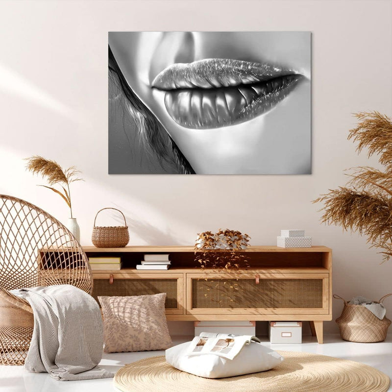 Bilder auf Leinwand 100x70cm Leinwandbild Lippen Gesicht weiblich Lippenstift Gross Wanddeko Bild Sc