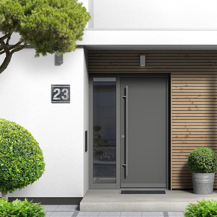 Graviers Design Hausnummernschild mit Gravur aus V2A Edelstahl 120x120mm - Anthrazit Metallic - Wett