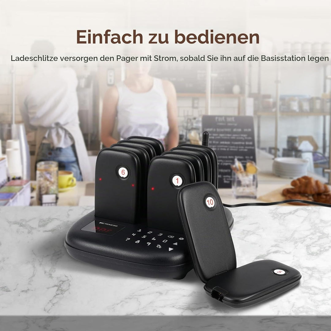 Retekess TD175S Pager Rufsystem, Aussenbereich 800m, 7 Rufmodi mit Vibration, Touch-Taste Leicht zu
