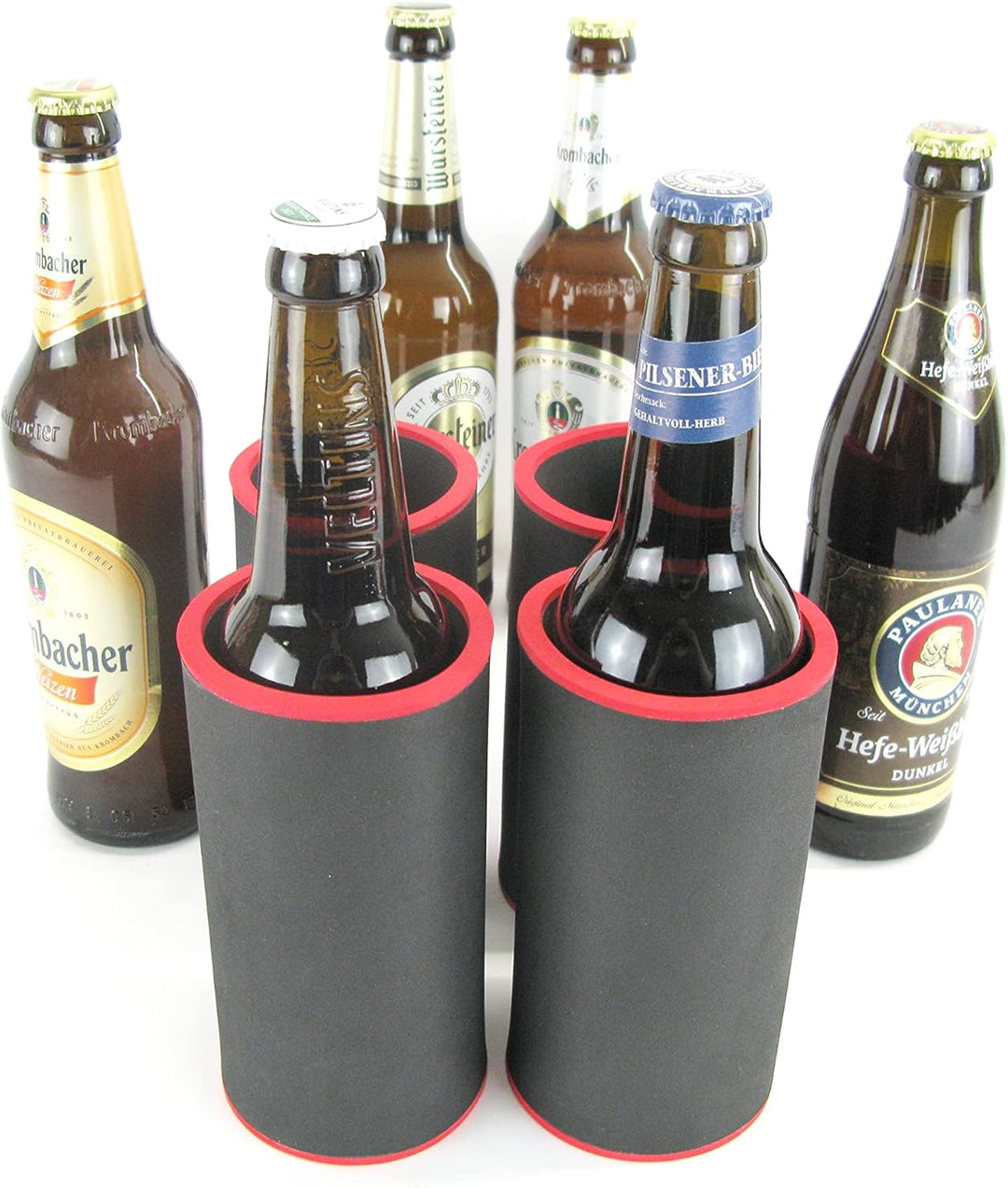 4er Set schwarze Getränkekühler 0,5l Flasche - Bierkühler - Neoprenkühler - passgenau ~Flaschenkühle