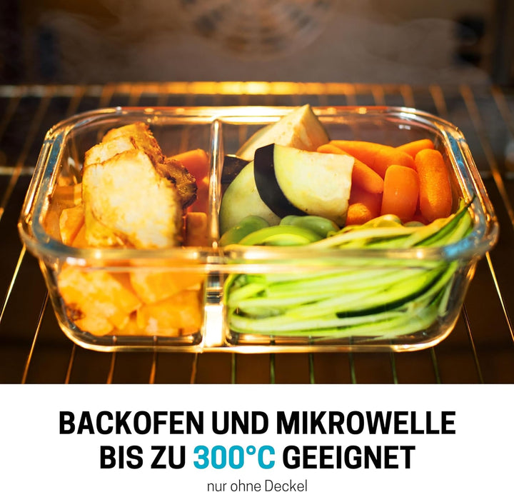 2-Fach Meal Prep Container aus Glas mit Transparentem deckel – Luftdicht Verschliessbare Frischhalte