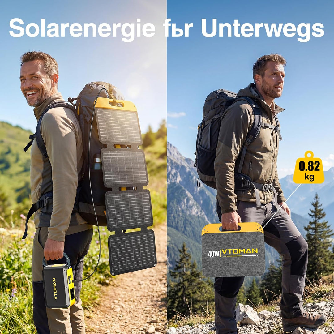 VTOMAN VS40 Tragbares Solarpanel 40W 13,9V, 25% Wirkungsgrad Faltbar | Solarpanel / IP67 Wasserdicht